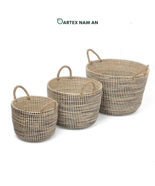 Seagrass Wholesale Storage Basket Set of 3 with Handles Vietnam Wholesaler for HORECA, Home, Office, Retail