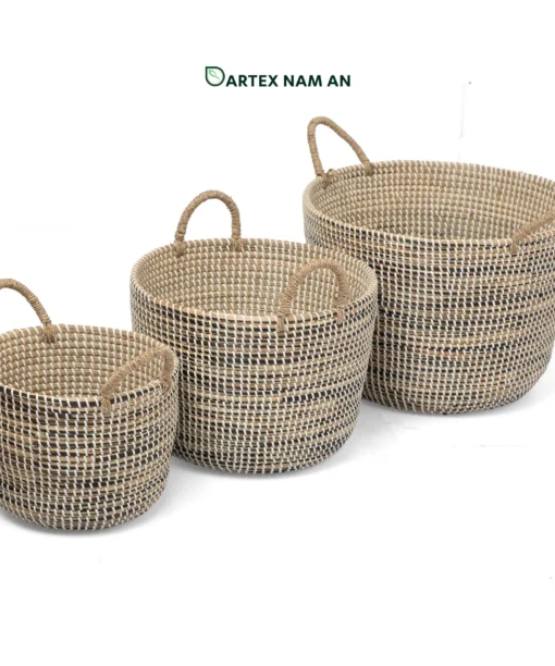 Seagrass Wholesale Storage Basket Set of 3 with Handles Vietnam Wholesaler for HORECA, Home, Office, Retail