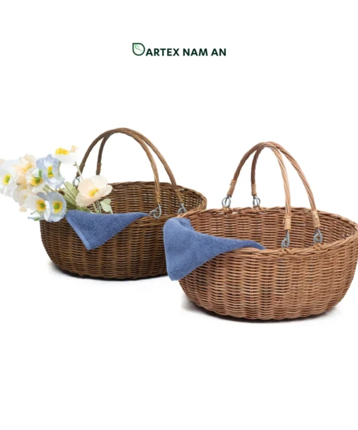 Handwoven Natural Rattan Wholesale Picnic Basket with Folding Double Handles for HORECA, Corporate, and Lifestyle Retail