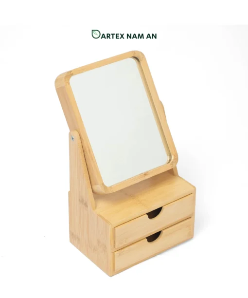 Streamline vanity and counter organization with our natural bamboo Wholesale Storage Box. Features 2 pull-out drawers and a swiveling mirror for cosmetics, jewelry, and HORECA guest rooms. Bulk ready.