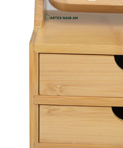 Streamline vanity and counter organization with our natural bamboo Wholesale Storage Box. Features 2 pull-out drawers and a swiveling mirror for cosmetics, jewelry, and HORECA guest rooms. Bulk ready.