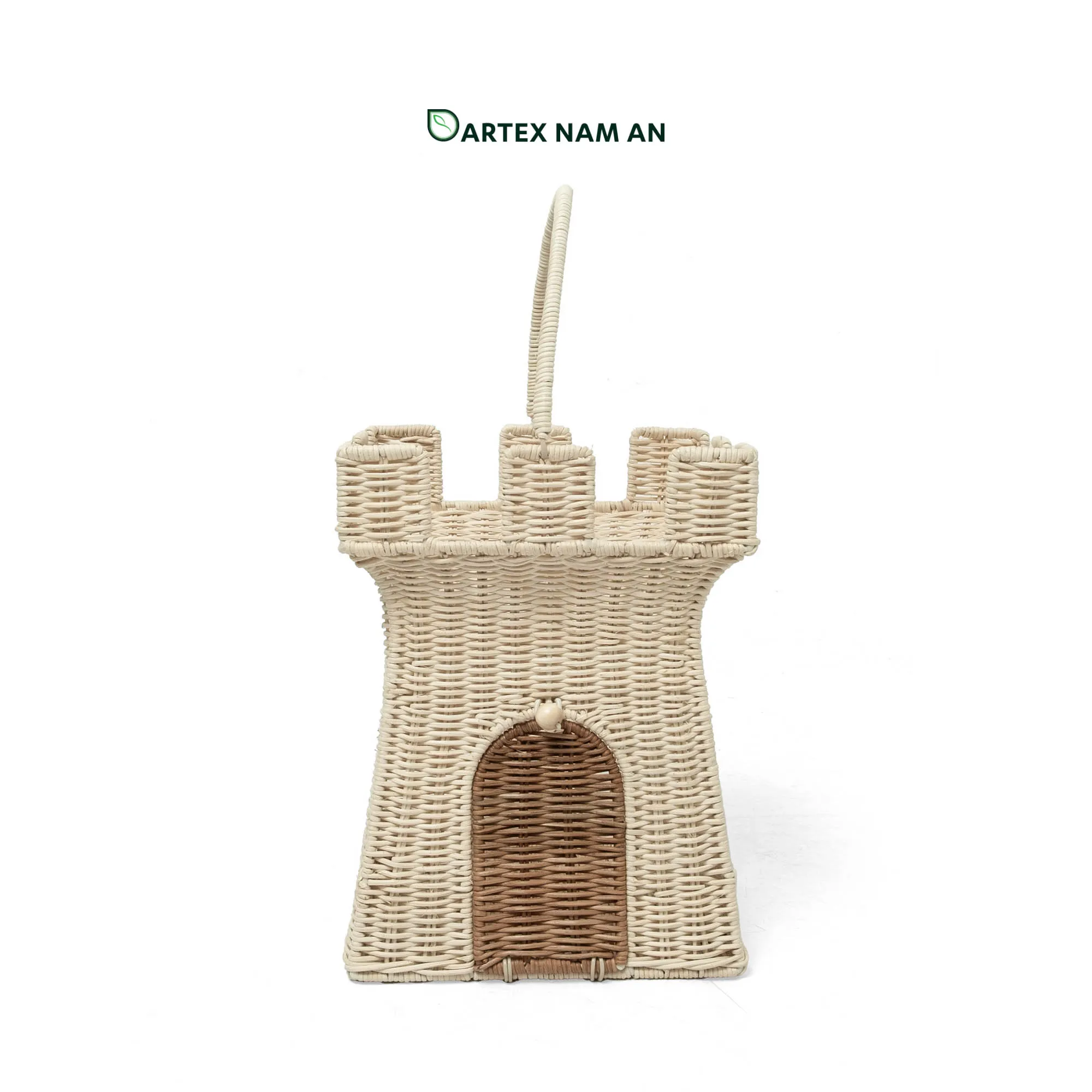 Castle-Shaped Wholesale Rattan Basket for Kids Gift Basket with Handle for HORECA, Nursery, and Retail Expand your retail lineup with our whimsical castle-shaped Wholesale Rattan Basket. Handwoven from natural cream rattan with a sturdy overhead handle, this Wholesale Rattan Basket is engineered for kids' toy storage, nursery decor, and holiday gift packaging. Bulk order ready.
