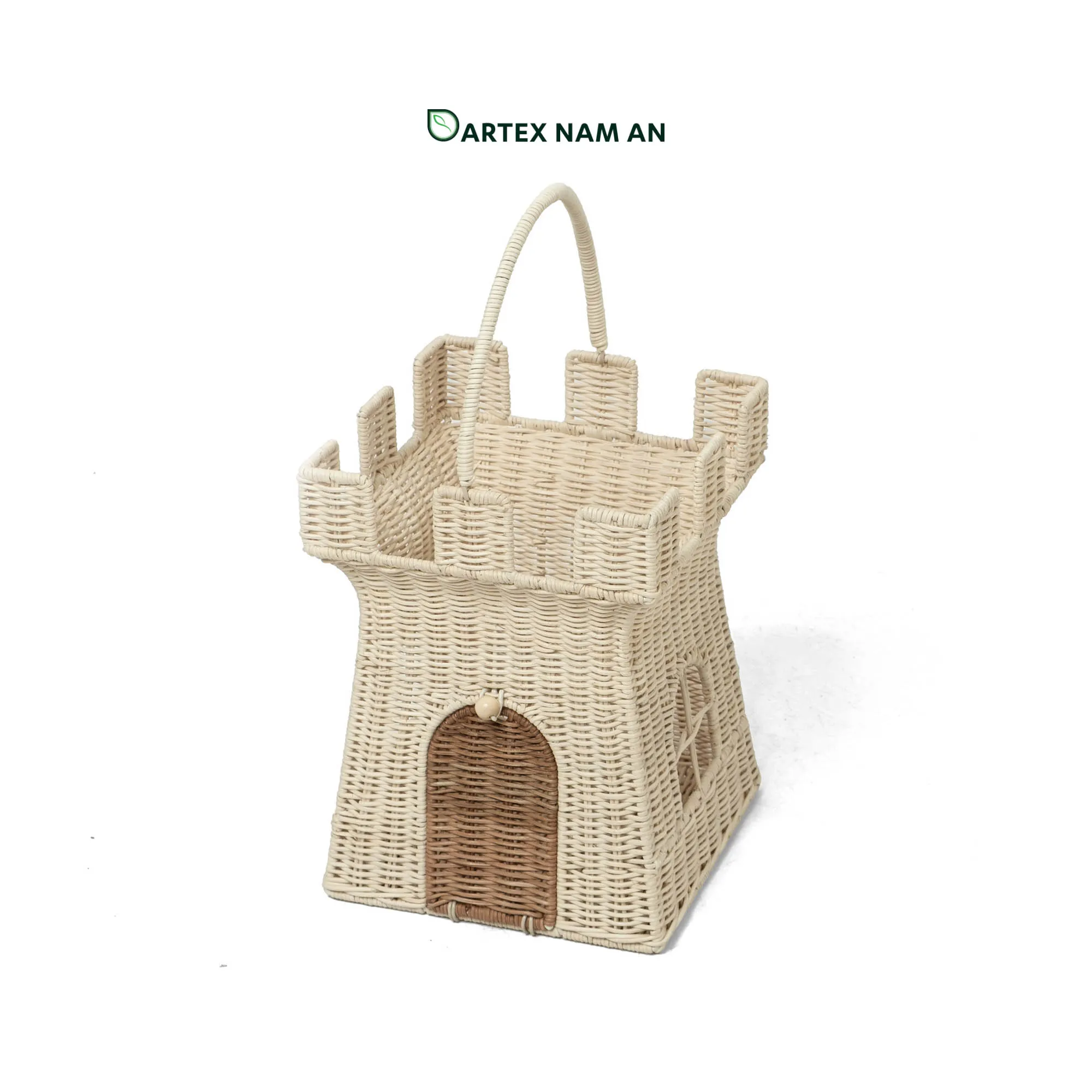Castle-Shaped Wholesale Rattan Basket for Kids Gift Basket with Handle for HORECA, Nursery, and Retail Expand your retail lineup with our whimsical castle-shaped Wholesale Rattan Basket. Handwoven from natural cream rattan with a sturdy overhead handle, this Wholesale Rattan Basket is engineered for kids' toy storage, nursery decor, and holiday gift packaging. Bulk order ready.