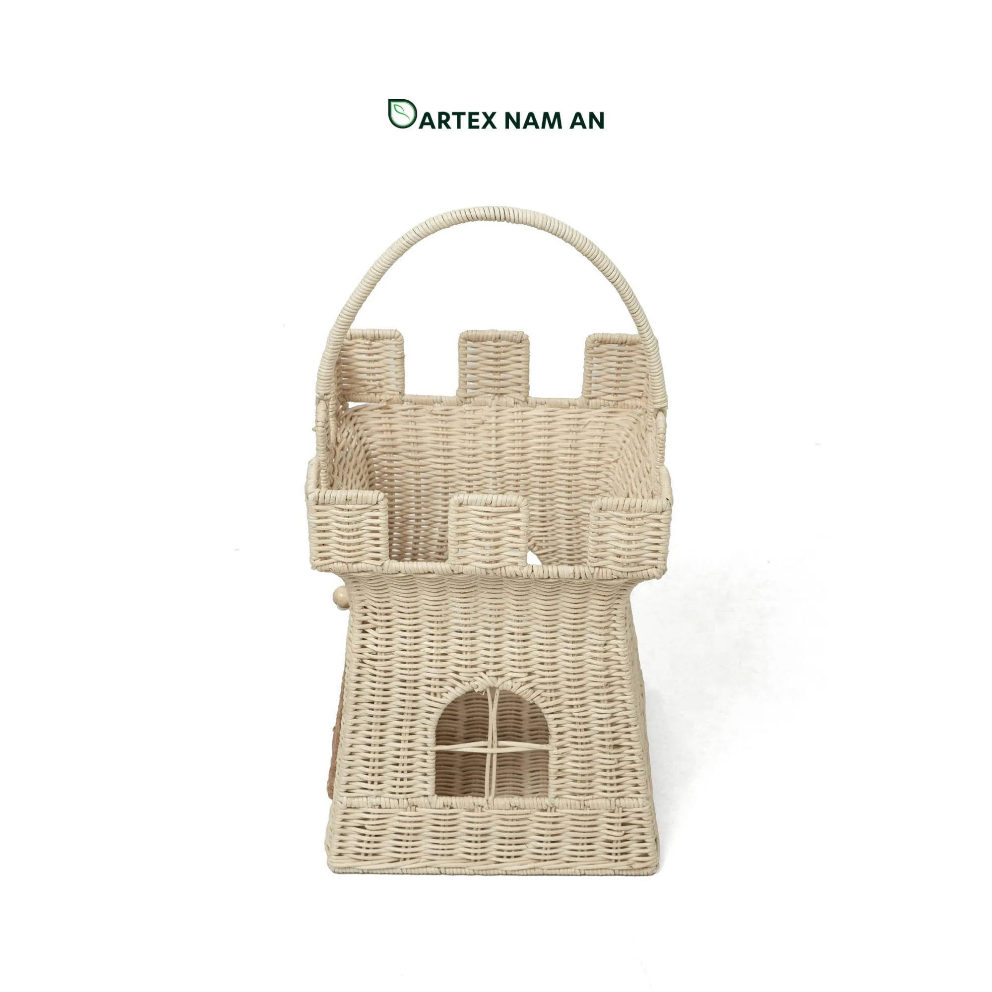 Castle-Shaped Wholesale Rattan Basket for Kids Gift Basket with Handle for HORECA, Nursery, and Retail Expand your retail lineup with our whimsical castle-shaped Wholesale Rattan Basket. Handwoven from natural cream rattan with a sturdy overhead handle, this Wholesale Rattan Basket is engineered for kids' toy storage, nursery decor, and holiday gift packaging. Bulk order ready.