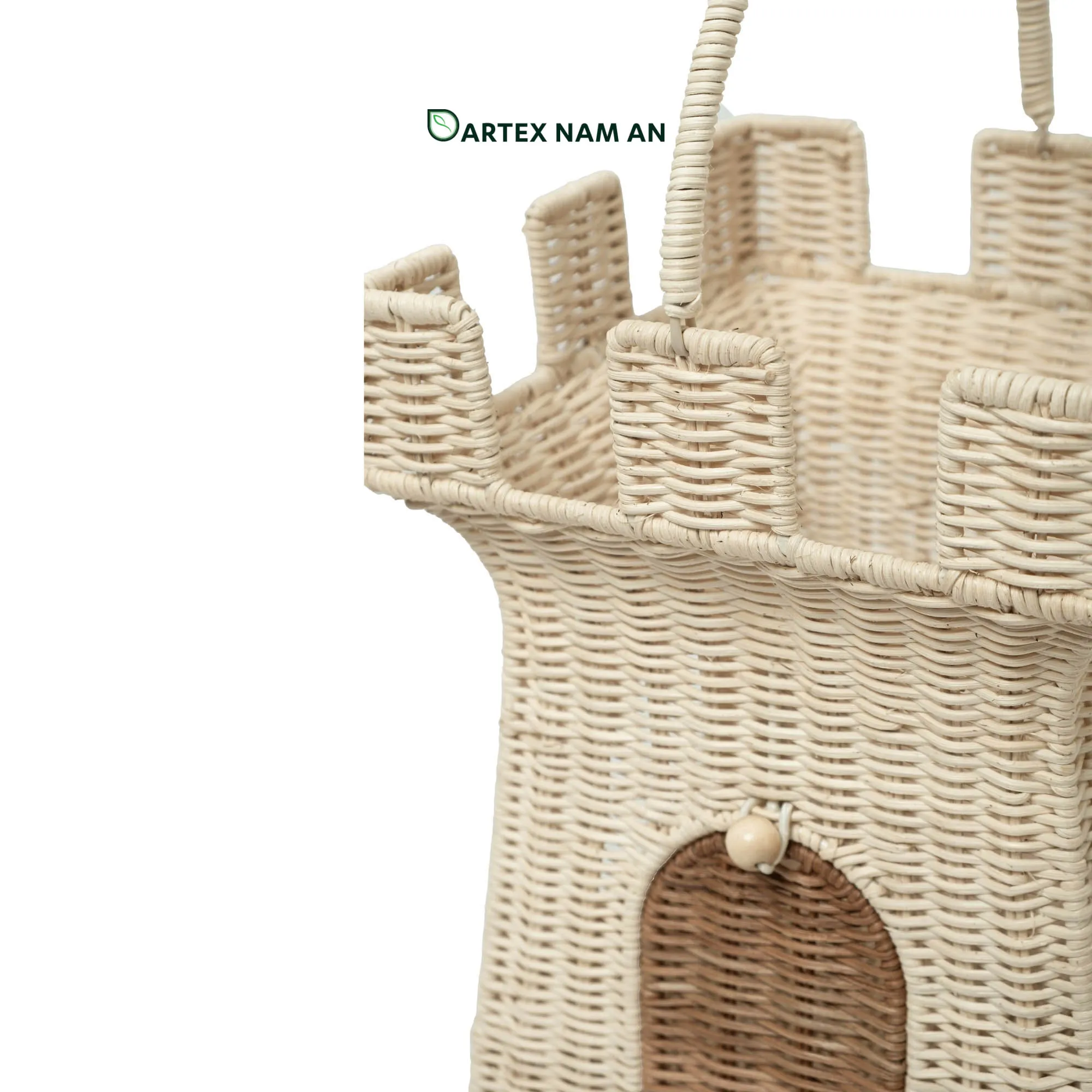 Castle-Shaped Wholesale Rattan Basket for Kids Gift Basket with Handle for HORECA, Nursery, and Retail Expand your retail lineup with our whimsical castle-shaped Wholesale Rattan Basket. Handwoven from natural cream rattan with a sturdy overhead handle, this Wholesale Rattan Basket is engineered for kids' toy storage, nursery decor, and holiday gift packaging. Bulk order ready.