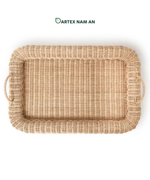 Optimize vanity and counter storage with our natural Wholesale Rattan Tray. Handwoven with a thick rolled rim and standing handles for guest towels, HORECA amenities, and office organization. Bulk trade ready.