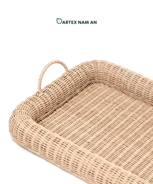 Optimize vanity and counter storage with our natural Wholesale Rattan Tray. Handwoven with a thick rolled rim and standing handles for guest towels, HORECA amenities, and office organization. Bulk trade ready.