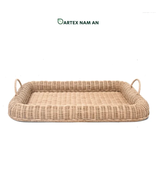 Optimize vanity and counter storage with our natural Wholesale Rattan Tray. Handwoven with a thick rolled rim and standing handles for guest towels, HORECA amenities, and office organization. Bulk trade ready.