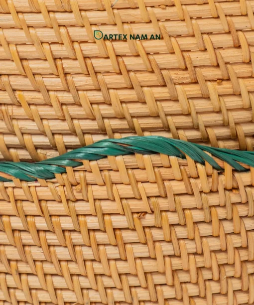 Expand your inventory with our Wholesale pedestal bowl. Handwoven from natural rattan featuring a wavy scalloped rim and green accent trim for HORECA buffets, corporate offices, and lifestyle retail. Bulk order ready.