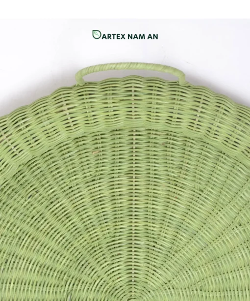 Expand your inventory with our sage green Wholesale Tray. Handwoven from natural rattan with a thick rolled rim and upright handles for HORECA, corporate offices, and lifestyle retail. Bulk order ready.