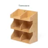 Maximize vertical countertop space with our natural bamboo Wholesale Storage Rack. Features 3 tiers and 6 angled open bins for towels, HORECA amenities, coffee stations, and office supplies. Bulk trade ready.