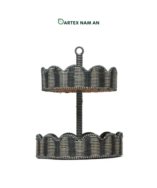 Maximize vertical table presentation with our 2-tier Wholesale Serving Tray. Handwoven from natural rattan with scalloped rims and a top ring handle for HORECA buffets, corporate offices, and lifestyle home retail. Bulk order ready.
