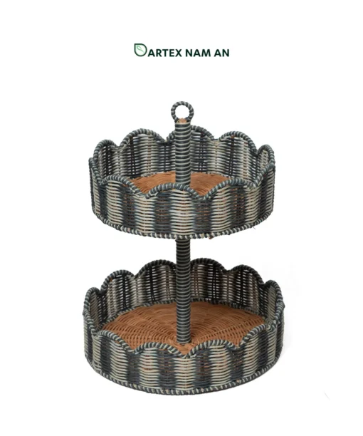 Maximize vertical table presentation with our 2-tier Wholesale Serving Tray. Handwoven from natural rattan with scalloped rims and a top ring handle for HORECA buffets, corporate offices, and lifestyle home retail. Bulk order ready.