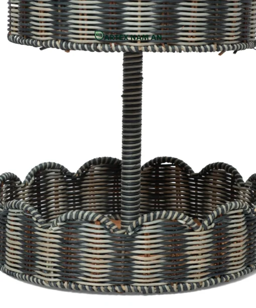 Maximize vertical table presentation with our 2-tier Wholesale Serving Tray. Handwoven from natural rattan with scalloped rims and a top ring handle for HORECA buffets, corporate offices, and lifestyle home retail. Bulk order ready.
