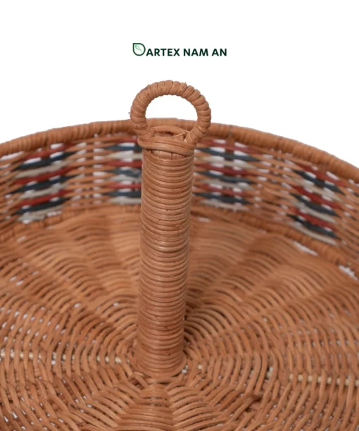 Maximize vertical table presentation with our 2-tier Wholesale Serving Tray. Handwoven from natural rattan with a multi-tone rim pattern and central ring handle for HORECA buffets, corporate offices, and lifestyle home retail. Bulk order ready.