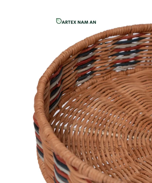 Maximize vertical table presentation with our 2-tier Wholesale Serving Tray. Handwoven from natural rattan with a multi-tone rim pattern and central ring handle for HORECA buffets, corporate offices, and lifestyle home retail. Bulk order ready.
