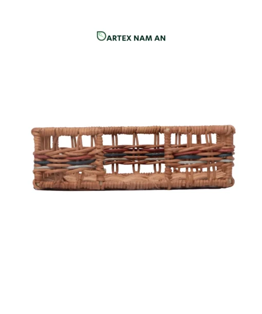 Organize vanity tops and active desks with our natural rattan Wholesale Tray. Featuring a front access cutout, this versatile wholesale paper tray and wholesale basket caddy is engineered for HORECA guest amenities, corporate office sorting, and modern home retail. Bulk order ready.