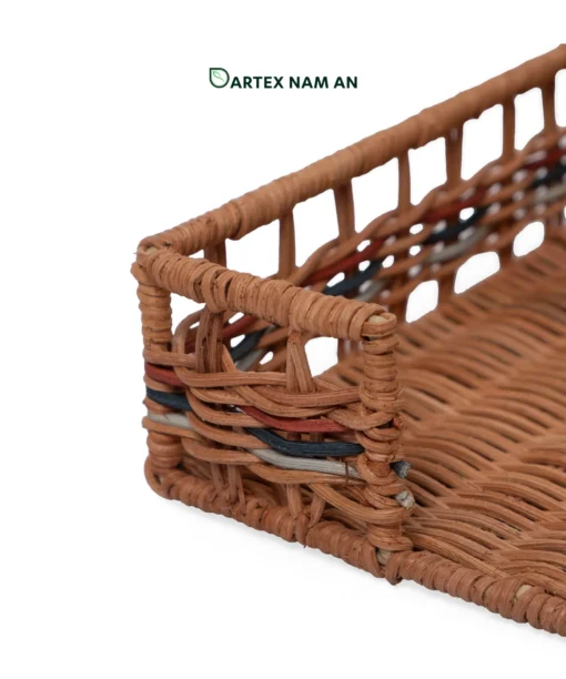 Organize vanity tops and active desks with our natural rattan Wholesale Tray. Featuring a front access cutout, this versatile wholesale paper tray and wholesale basket caddy is engineered for HORECA guest amenities, corporate office sorting, and modern home retail. Bulk order ready.