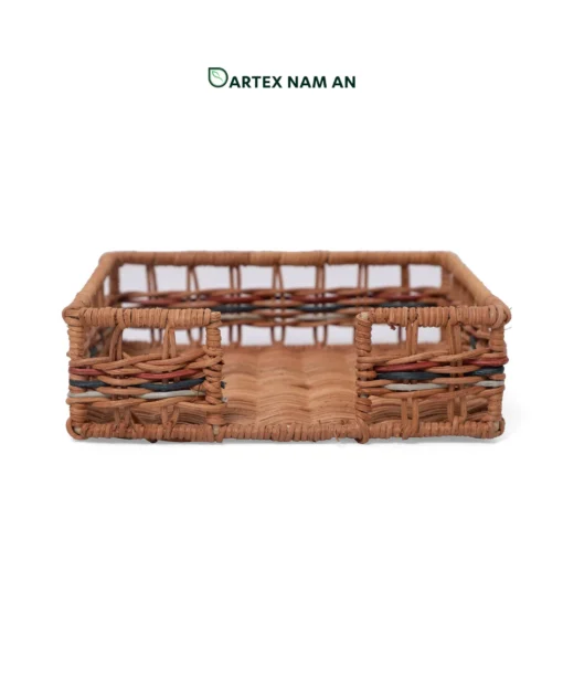Organize vanity tops and active desks with our natural rattan Wholesale Tray. Featuring a front access cutout, this versatile wholesale paper tray and wholesale basket caddy is engineered for HORECA guest amenities, corporate office sorting, and modern home retail. Bulk order ready.