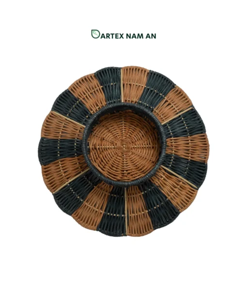 Elevate tabletop presentation with our two-tone Wholesale Pedestal Tray. Handwoven from natural rattan with a footed ring base and scalloped border for HORECA buffets, corporate offices, and lifestyle retail. Bulk order ready.