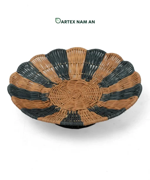 Elevate tabletop presentation with our two-tone Wholesale Pedestal Tray. Handwoven from natural rattan with a footed ring base and scalloped border for HORECA buffets, corporate offices, and lifestyle retail. Bulk order ready.