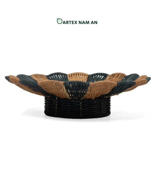 Elevate tabletop presentation with our two-tone Wholesale Pedestal Tray. Handwoven from natural rattan with a footed ring base and scalloped border for HORECA buffets, corporate offices, and lifestyle retail. Bulk order ready.
