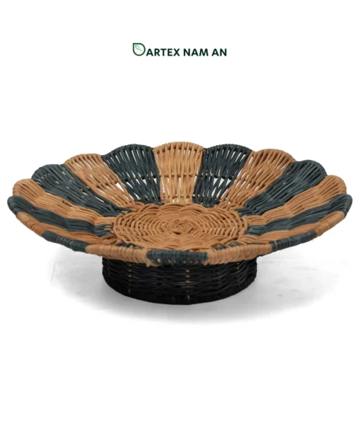 Elevate tabletop presentation with our two-tone Wholesale Pedestal Tray. Handwoven from natural rattan with a footed ring base and scalloped border for HORECA buffets, corporate offices, and lifestyle retail. Bulk order ready.