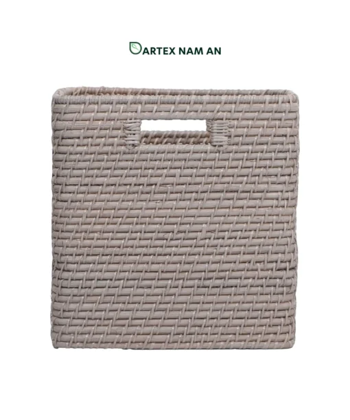 Optimize commercial shelving and cubbies with our grey handwoven Cube Rattan basket wholesale. Designed for towel storage, office filing, and hotel amenities. Bulk trade ready.