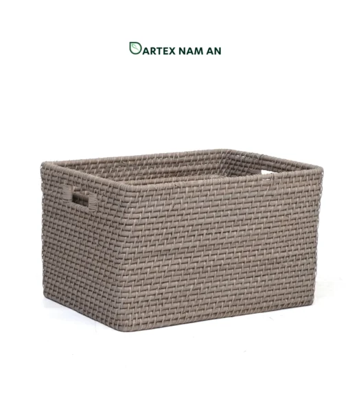 Streamline commercial and residential organization with our grey handwoven rattan Storage Basket Wholesale set of 4. Nesting rectangular bins with handles for towels, linens, and amenities. Bulk ready.