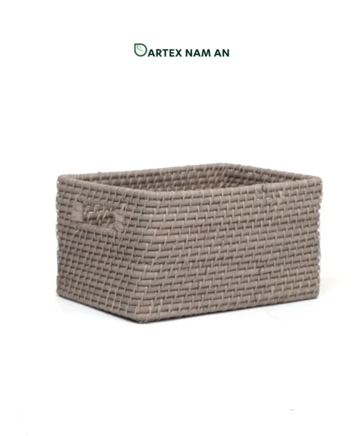 Streamline commercial and residential organization with our grey handwoven rattan Storage Basket Wholesale set of 4. Nesting rectangular bins with handles for towels, linens, and amenities. Bulk ready.