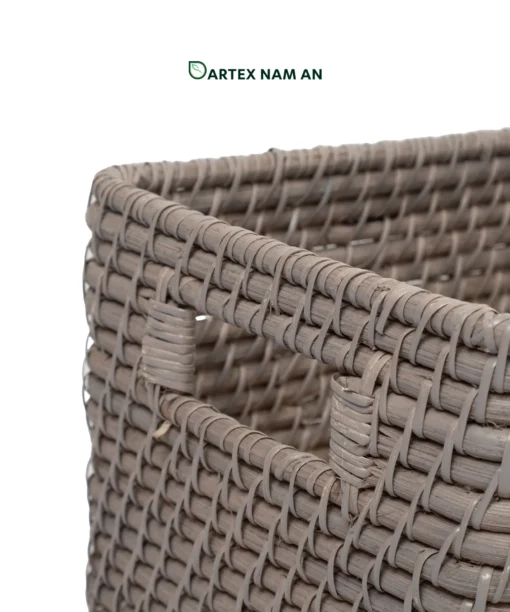 Streamline commercial and residential organization with our grey handwoven rattan Storage Basket Wholesale set of 4. Nesting rectangular bins with handles for towels, linens, and amenities. Bulk ready.
