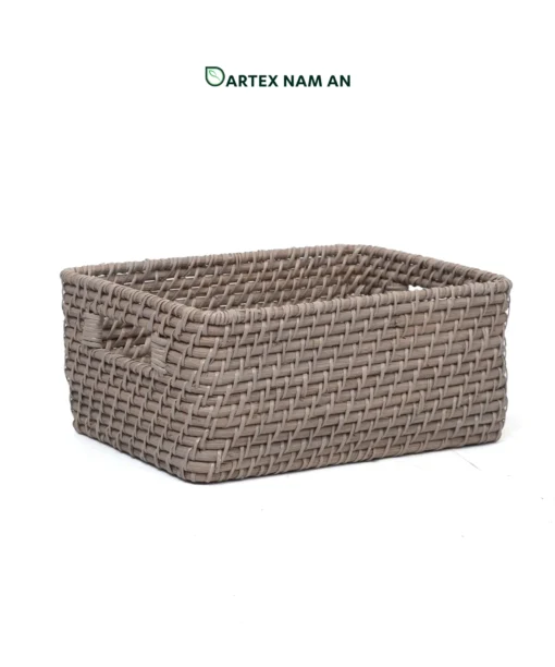 Streamline commercial and residential organization with our grey handwoven rattan Storage Basket Wholesale set of 4. Nesting rectangular bins with handles for towels, linens, and amenities. Bulk ready.