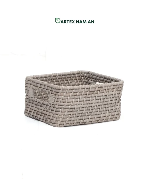 Organize commercial and residential spaces with our grey handwoven rattan Wholesale Storage Basket set of 4. Nesting rectangular bins with handles for towels, linens, and guest amenities. Bulk ready.