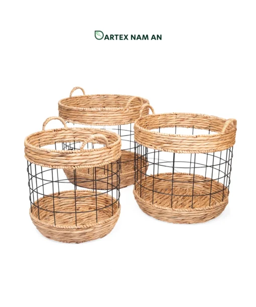 Natural Water Hyacinth Wholesale Storage Basket Set of 3 for HORECA, Office, and Home Retail