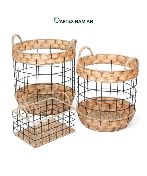 Water Hyacinth Bulk Storage Basket in SET of 3, Hybrid Laundy Hampers and Utility Basket for HORECA, Home, Retail