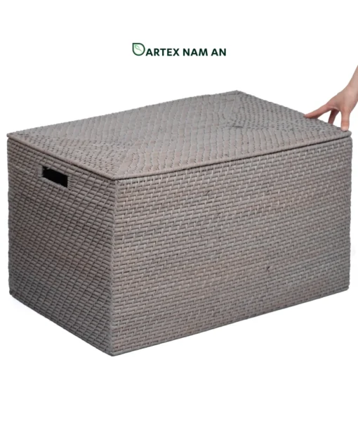 Upgrade commercial inventory with our handwoven grey rattan Storage Box Wholesale with lid. Rectangular lidded trunk for towels, linens, and guest amenities. Bulk trade ready.