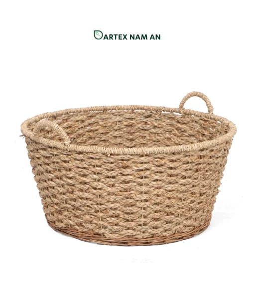 Streamline linen management with our handwoven seagrass Wholesale Laundry Basket. Features chunky rope weave, removable canvas liner, and dual handles. Bulk trade ready.