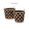 Enhance commercial spaces with our two-tone water hyacinth Storage Bin Wholesale set of 2. Round openwork nesting bins with handles for towels, blankets, and decor. Bulk ready.