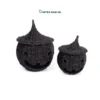 Source our black handwoven seagrass Storage Basket Wholesale set of 2. Halloween Jack-o'-Lantern baskets with witch hat lids for HORECA and retail. Bulk trade ready.