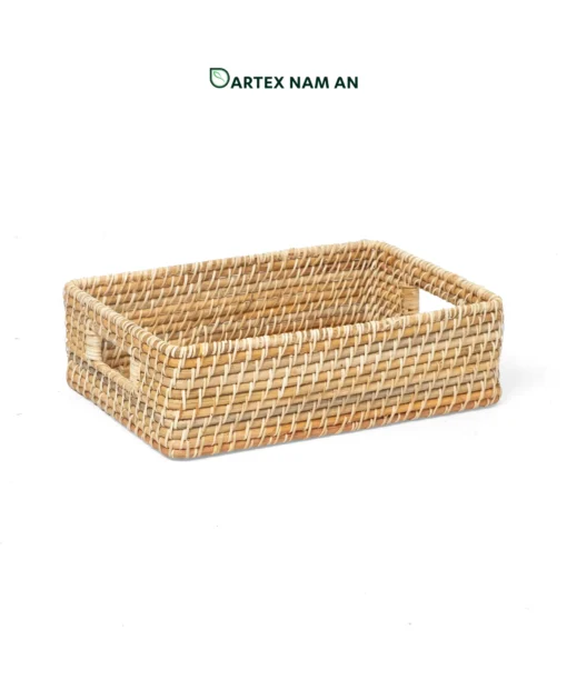 Organize commercial and home spaces with our handwoven natural rattan Wholesale Storage Basket set of 4. Nesting rectangular bins with handles for towels, linens, and amenities. Bulk ready.
