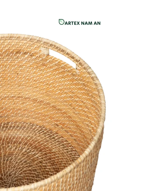 Organize commercial and residential spaces with our round handwoven natural rattan Wholesale Storage Basket set of 4. Nesting cylindrical bins with handles for towels, planters, and guest amenities. Bulk ready.