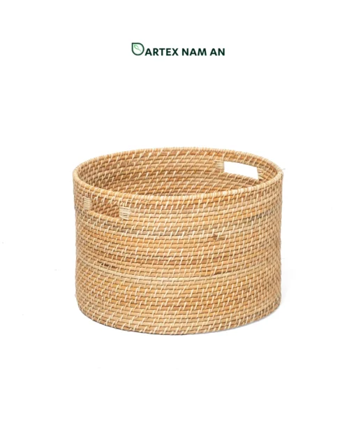 Organize commercial and residential spaces with our round handwoven natural rattan Wholesale Storage Basket set of 4. Nesting cylindrical bins with handles for towels, planters, and guest amenities. Bulk ready.